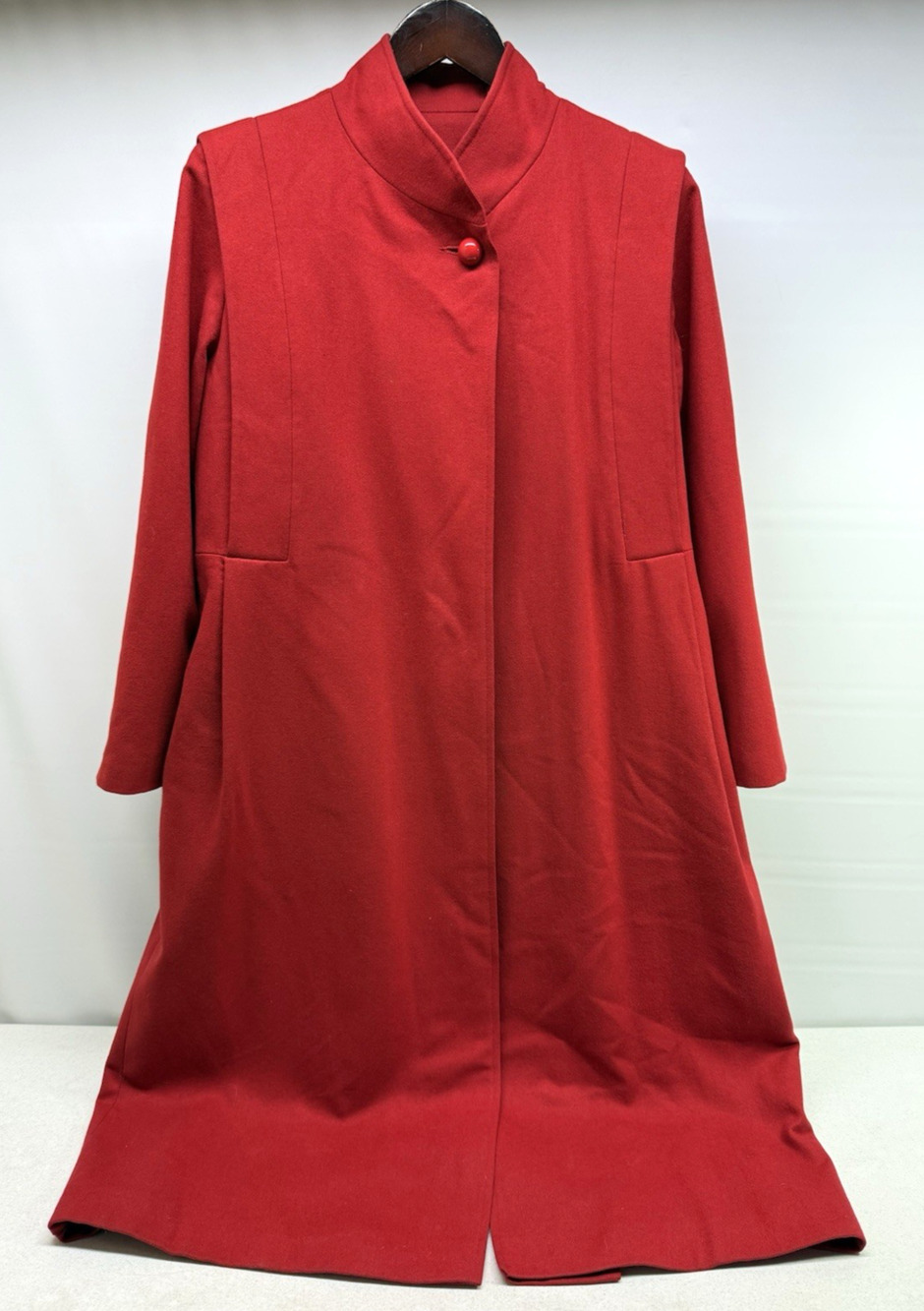 Vintage Union Made Womens 100% Merino Wool Coat Wellington Featherlite Red Long